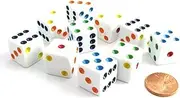 Set of 10 Six Sided D6 16mm Standard Dice White with Multi-Color Pips