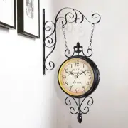 Double Sided Station Clock Round Silent Wall Clock for Kitchen Outdoor Patio