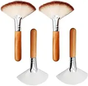 4PCS Highlighter Brush, 4.5 Inch Soft Fan Brush with Wooden Handle, Portable Makup Tool for Blending Face Highlighting Eyeshadow Buffing