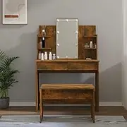 Dressing Table, Vanity Desk, Home Bedroom Furniture Set with LED Smoked Oak Engineered Wood