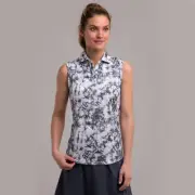 ZERO RESTRICTION WOMEN'S TAE SLEEVELESS POLO GOLF CLOUDS STINGRAY MEDIUM NEW NWT