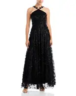 Eliza J Floating Flowers Halter Style Ball Gown