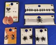 6 Card Halloween Earrings Choker Hypo Allergenic Lot Spiders Pumpkins Ghost Cat