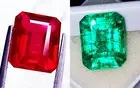 Natural Red Ruby & Green Emerald 8 to 10 Ct Loose Gemstone Pair Certified LM107