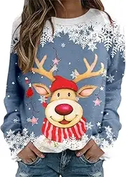 [Generic] Women Cute Reindeer Sweatshirt For Christmas Winter Xmas Crewneck Long Sleeve Sweatshirt Loose Festival Pullover