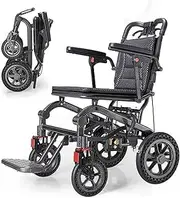Rolling Walkers Wheelchair Brake Fold Up Pedal Portable Aluminum Alloy Transport Elderly Disabled Wheelchair Mobility Armrests Rehab Chair Self-Propelled Wheelchair