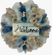 Colors Of The Sea Coastal Welcome Wreath Handmade Deco Mesh