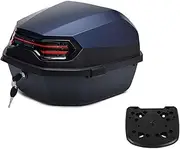 Motorcycle Tour Tail Box Scooter Trunk Luggage Top Lock Storage Carrier Case with Soft Backrest(Blue C and Floor)
