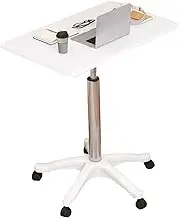 VOWHGHMV Portable Standing Desk, Rolling Computer Cart, Adjustable Height Small Rolling Laptop Computer Sit Stand Desk with Lockable Wheels, for Home Office Computer Workstation,White