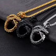 Ouroboros Dragon Eating Tail Titanium Steel Pendant and Chain