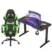 Gaming Chair Desk Set Racing Workstation and Gaming Chair with Footrest Green