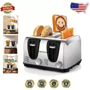 Stainless Steel 4 Slice Toaster with Removable Crumb Tray & Defrost Option