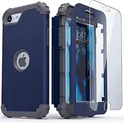 IDweel for iPhone SE 2020 Case with Screen Protector, for iPhone SE 2022 Case,3 in 1 Shock Absorption Slim Fit Heavy Duty Hard PC Cover Soft Silicone Bumper Full Body Sturdy Cover,Blue