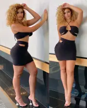 Fashion Cut Out Sexy Halter Top Skirt Set Backless Clubwear Summer Party Wear