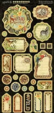 Graphic 45 Safari Adventure Collection Chipboard Tags Buttons Accents Journaling