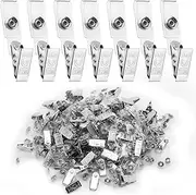 [GTILE] 120Pcs Premium Metal Badge Clips with Clear PVC Straps, Double-Hole ID Badge Clips and Clear Strap with Button Snap Great for ID Cards, Badge Holders, Name Tags, Work Badges (silvery)