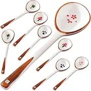 Amosfun 8Pcs Long Handle Ceramic Soup Spoons for Cute Cartoon Design Food Serving Spoons for Porridge and Soup Kitchen Utensils