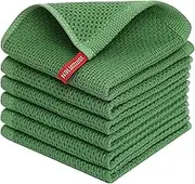 Homaxy 100% Cotton Waffle Weave Kitchen Dish Cloths, Ultra Soft Absorbent Quick Drying Dish Towels, 12x12 Inches, 6-Pack, Grass Green