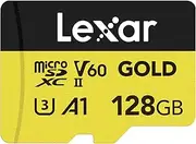 Lexar 128GB Professional Gold Micro SD Card, UHS-II, C10, U3, V60, A1, Full HD, 4K, Up to 280/100 MB/s microSDXC Memory Card, for Drones, Action Cameras, Portable Gaming Devices (LMSGOLD128G-BNNNG)