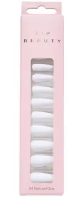 Tip Beauty 24 pcs White Matte Almond Shape False Nails New With Glue!