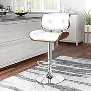 ALFORDSON Bar Stool Kayla White Adjustable Kitchen Stool Swivel Counter Wooden Dining Chair in 62.5-84cm Seat Height with Gas Lift for Home Bar Dining Room