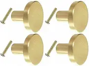 AIMALL 4X Gold Round Solid Brass Kitchen Cabinet Knobs, Durable Handles for Drawers, Doors, Cupboards, Ideal for Living Room, Bedroom, and Wardrobe