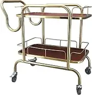 Mobile Storage Cart Rustic Bar Cart Rolling Cart Solid Wood Tray Modern Design 2 Tiers Kitchen Trolley Serving Trolley with Wine Rack Metal Open Storage Space