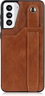 Phone Protection Compatible with Samsung Galaxy S21 Leather Wallet Phone Case Stand Wrist Strap Phone Case Adjustable Wrist Strap Phone Case Compatible with Samsung Galaxy S21 Phone Accessory(Brown)