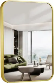 20X28 Inch Bathroom Mirror for Wall,Matte Gold Framed Rectangle Mirror with Roun