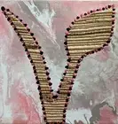 VEGAN LEAF PINK Canvas Panel Acrylic Paint Original Homemade Fridge Magnet GIFT