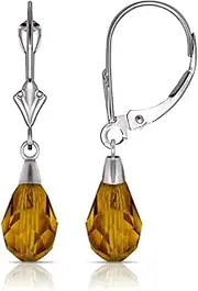 [JewelryWeb] 14k White Gold November Light Yellow 9x6mm Crystal Element Pear Drop Leverback Earrings Stud Earring for Women