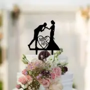 Silhouette Groom Kissing Bride's Hand Mr and Mrs Cake Topper
