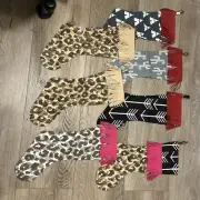 Lot Of 7 Wine Bottle Holders Stockings Gift Bags Fringe Cheetah Cactus Western