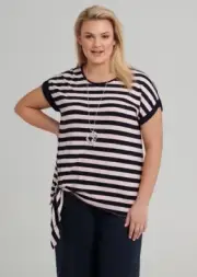 Taking Shape Pink Blue Stripe Knot Top S