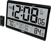 SHARP Atomic Clock - Never Needs Setting! –Easy to Read Numbers - Indoor/Outdoor Temperature, Wireless Outdoor Sensor - Battery Powered - Easy Set-Up!! (4" Numbers)