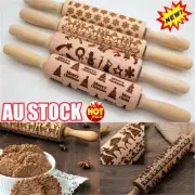 Flower Rolling Pin Wooden Embossed Embossing Baking Cookies Biscuit Fondant HG