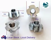 Qty 100 M4 4mm Zinc Plated Steel 4 Prong T Nut Tee Blind Timber Wood Insert Nuts