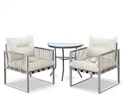 ALFORDSON Outdoor Table and Chair Set with Water-Resistant Cushions, Outdoor Patio Bistro Set with 2X Armchairs and Semicircle 70x64cm Coffee Table, Grey & Beige Lounge Chair & Side Table