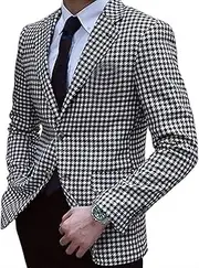 [Manswier] Premium Houndstooth Dogstooth Plaid Slim Fit Tuxedo Prom Wedding Groom Suits