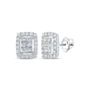 10K WHITE GOLD ROUND DIAMOND FRAME CLUSTER EARRINGS 1/2 CTTW