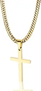 Tuewut Cross Necklace for Men, Silver Gold Stainless Steel Plain Cross Pendant Necklace for Men Cuban Chain 18-26 Inch