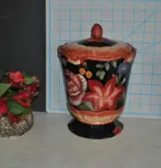 New Certified International Lidded Canister Urn PAMELA GLADDING Black Tapestry M