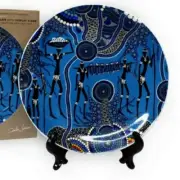 Australian Souvenir 7.5" Display Plate with Stand Aboriginal Dot Art Bone China