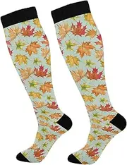 [Caihoyu] Softball Socks For Women & Men Graduated Support For Nurses, Athletic, Travel & Flight Socks Autumn Watercolor Maple, Autumn Watercolor Maple