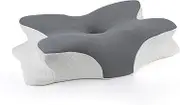 Cervical Neck Pillow for Pain Relief, Neck Support Pillows for Sleeping with Cooling Pillowcase, Contour Memory Foam Pillows, Ergonomic Orthopedic Pillow for Side Sleeper (White, Cool Grey)