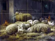 Art Farm Sheep Chickens Ceramic Mural Backsplash Bath Tile #2344