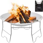 Portable Collapsible 17 Inch Wood Burning Fire Pit with Storage Bag for Camping