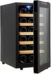 FREEZYMAN 18-Bottle Electronic Wine Cooler, Constant Temperature Wine Refrigerator, Small Household Ice Bar, Tempered Glass Door, Independent Wine Cellar (Color : Black, Size : 34 * 51 * 62.4cm)