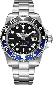 [LOREO] Luxury Men's GMT Automatic Watch Sapphire Waterproof Stainless Steel Luminous Business Watch