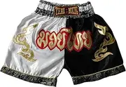[Generic] White Black - Authentic Muay Thai Kickboxing Shorts for Youth - Premium Unisex Boxing Trunks for Kids and Teens - Ideal for Training, Gym, and MMA